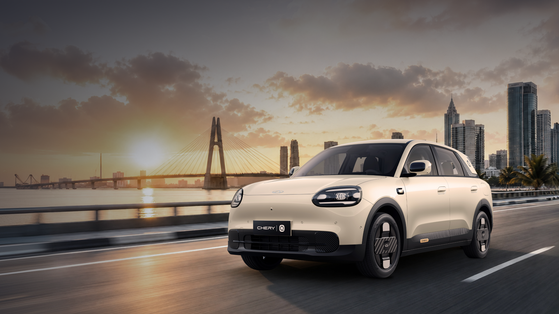 Chery Q driving through the city