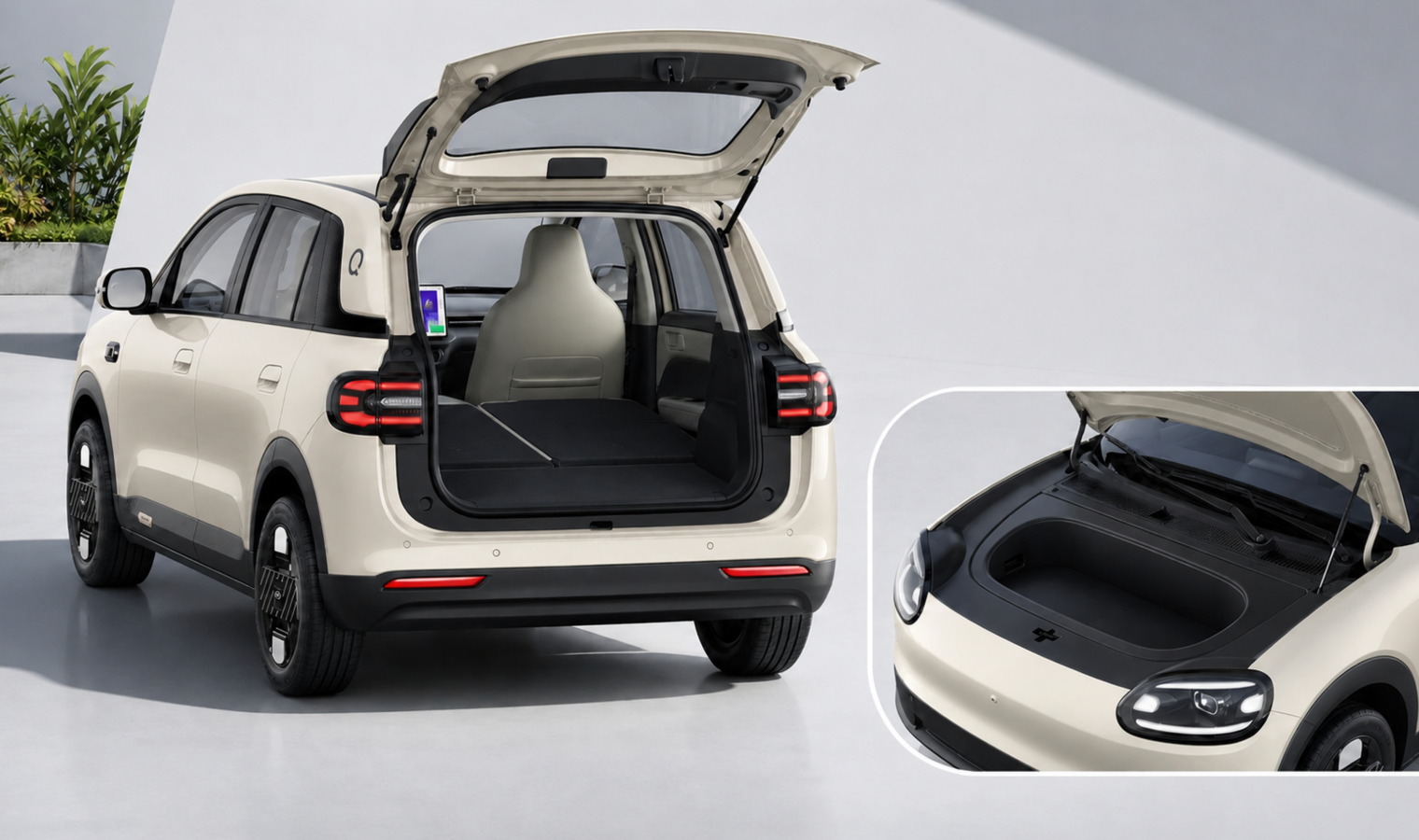 Chery Q rear trunk and front trunk